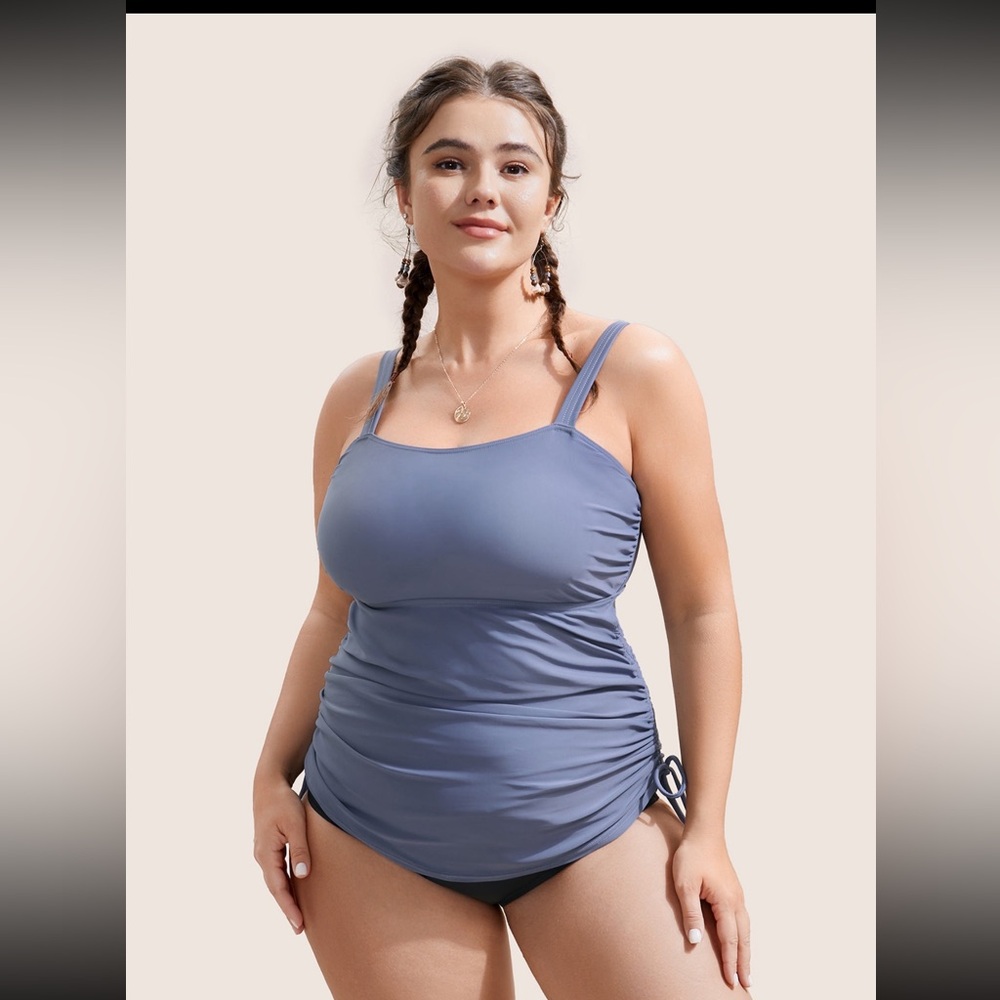 BloomChic Cinched Side Tankini with Bike Short w/Color block detail, 3x, FUC